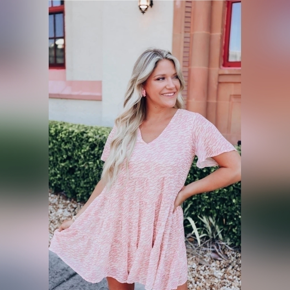 Swagger Oversized Tiered Zebra Print Babydoll Dress Dusty Pink Size Medium